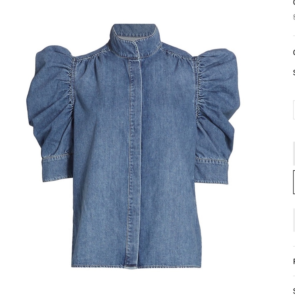 Frame Ruffled Sleeve Denim Shirt - Picture 3 of 8